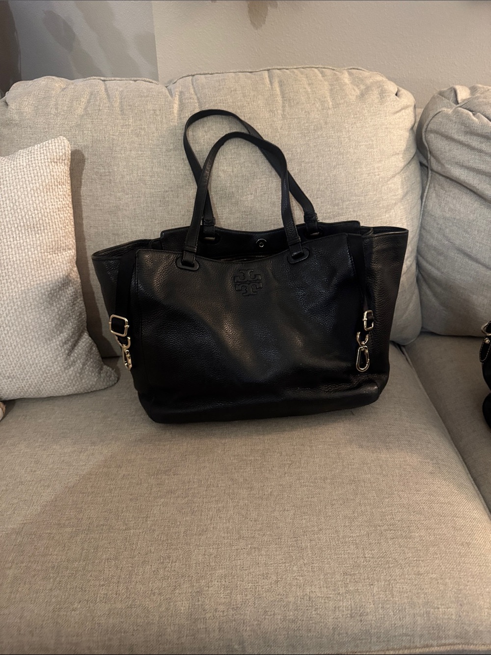 Tory Burch Black Pebbled Leather Diaper Baby Bag Tote Shoulder Laptop Work Bag